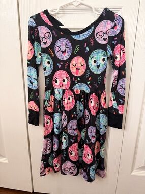 Birdie Bean Bamboo girls 3T Black Long-Sleeve Dress with Colorful Disco Balls